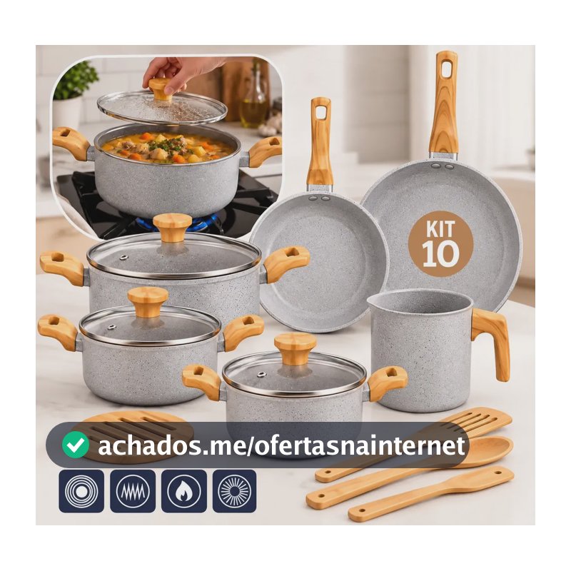Conjunto de Panelas Cerâmica Mimo Style Pratic Cook com 10 Peças e Antiaderente para Indução