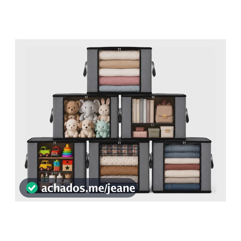 Kit6 Saco Organizador Guarda Roupa Dobrável Edredom Cobertor Cinza-escuro