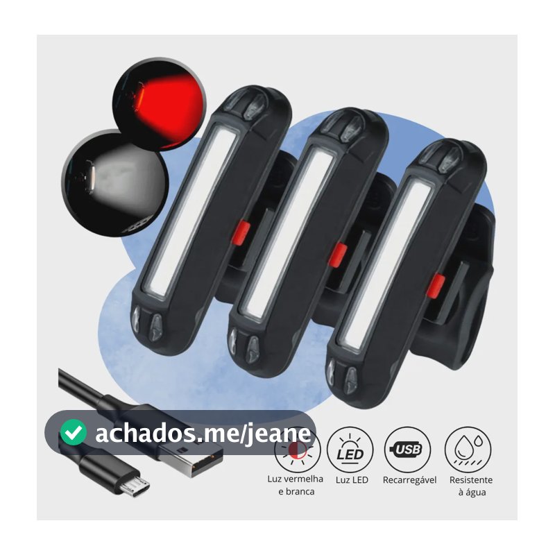 Kit 3 Lanternas Bike Sinalizador Bicicleta Luz de Segurança Led Traseiro Farol 2 Cores Recarregável Cor Preto Iluminação Branco e Vermelho