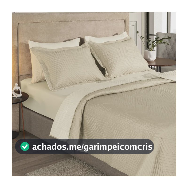 Kit Cobre Leito Colcha Queen 3 Peças Boutis Lisas Dupla Face Porta Travesseiro Aba Americana Oslo Areia
