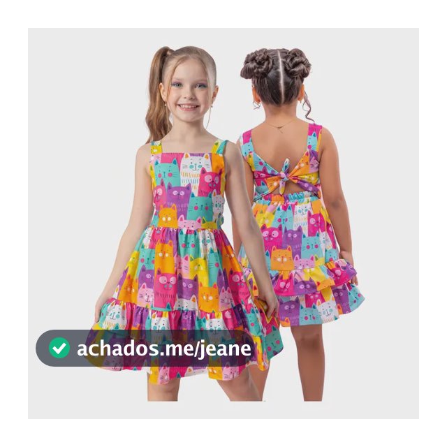 Vestido Infantil Menina Gatinhos Babados Verão Estampado