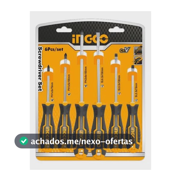 Jogo Chave De Fenda E Phillips Pro Imantado 6 Peças - Ingco