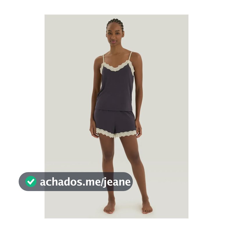 Pijama Curto Feminino Em Viscose Com Renda Hering Azul G