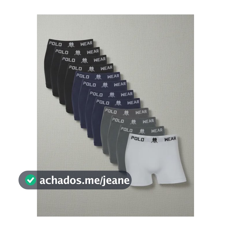 Kit 12 Cuecas Boxer Polo Wear Masculino Microfibra Liso Branco, Cinza, Preto E Azul Marinho Liso G