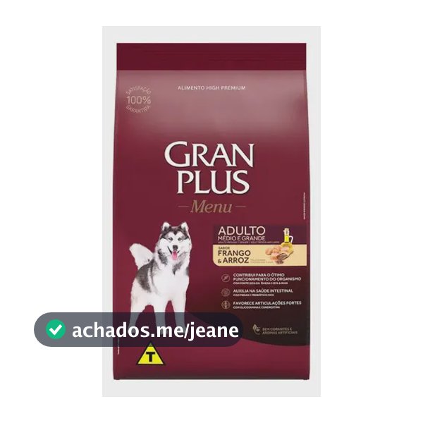 Ração Cães Menu Adulto M/g Frango E Arroz 10,1kg Gran Plus