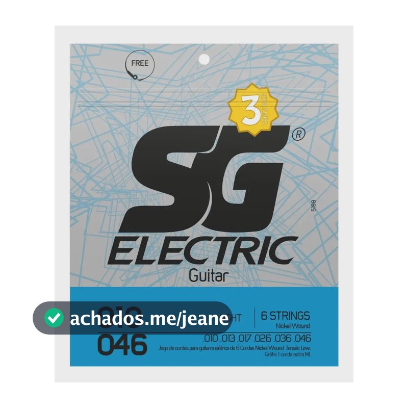 Kit 3 Encordoamentos para Guitarra 010 SG Strings Níquel Elétrica
