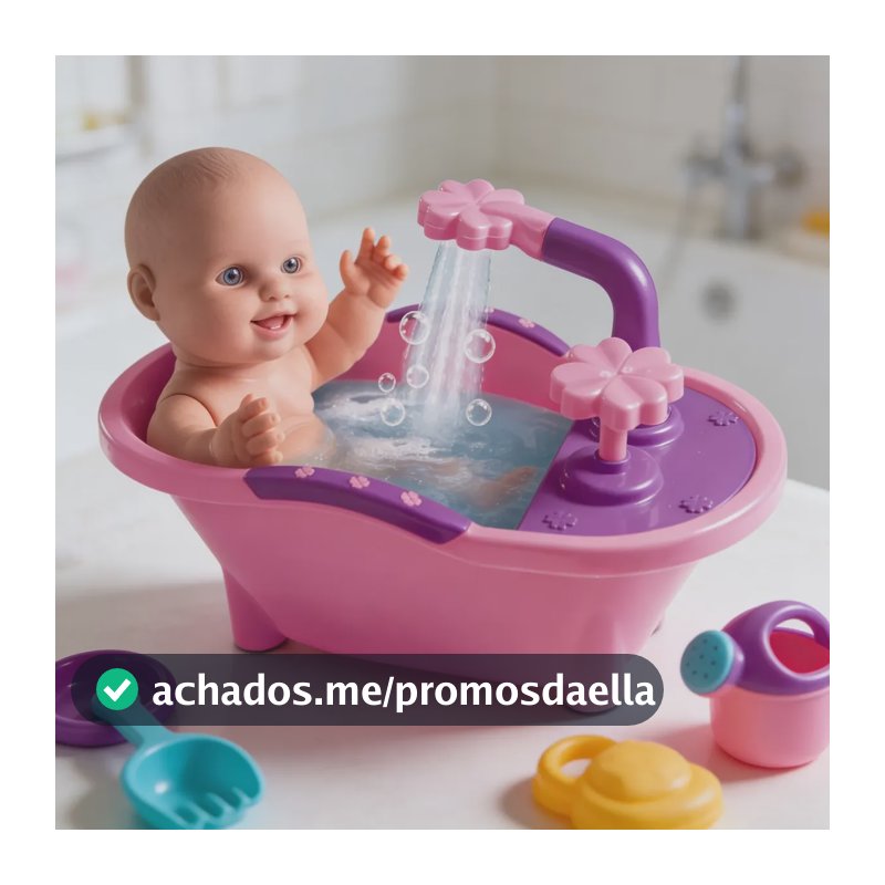 Boneca Bebê Com Banheira Banho Sai Água De Verdade Milkinhas