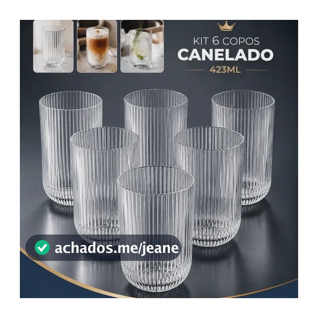 Jogo 6 Copos De Vidro Canelado 423ml Versalhes Elegante Canelado