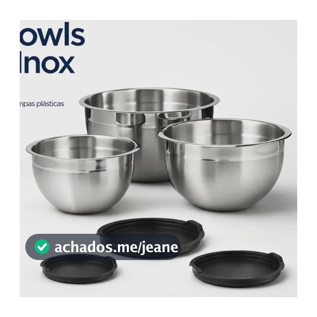 Vittak Conjunto 3 Bowls de Inox com Tampas Plásticas Utensílios de Cozinha Tamanhos Variados