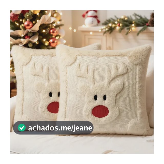 Capas Almofada Natal Rena Pelúcia Felpuda 2 Pçs Branco