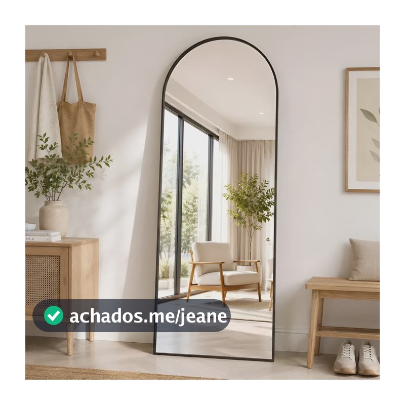 Espelho De Chão Corpo Inteiro Arco 16560cm Com Suporte U Preto