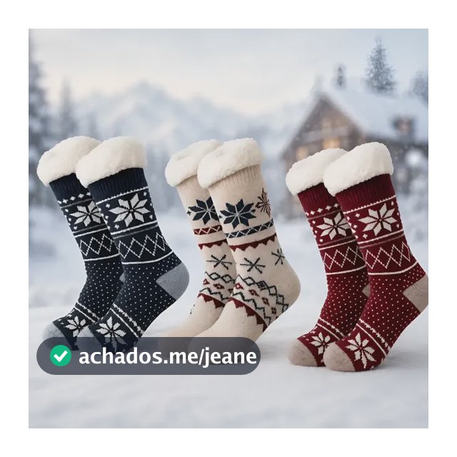 Kit 3 Pares Meias Térmica Lã Forrada Pelinho Antiderrapante Masculino Sortido Único