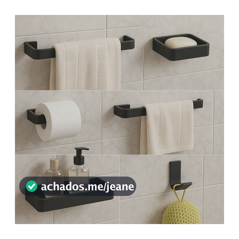 Kit Acessórios Para Banheiro Lavabo Preto 6 Peças