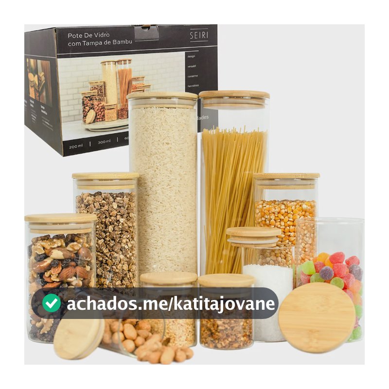 Kit 10 Potes Herméticos Vidro Tampa Bambu Seiri Para Mantimentos Cozinha