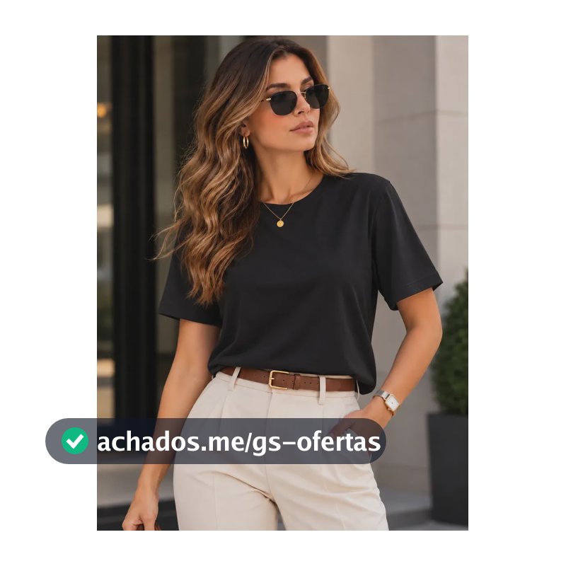 Camiseta T-shit Feminina Malha Peruana Básica Oversized Preto Liso G1