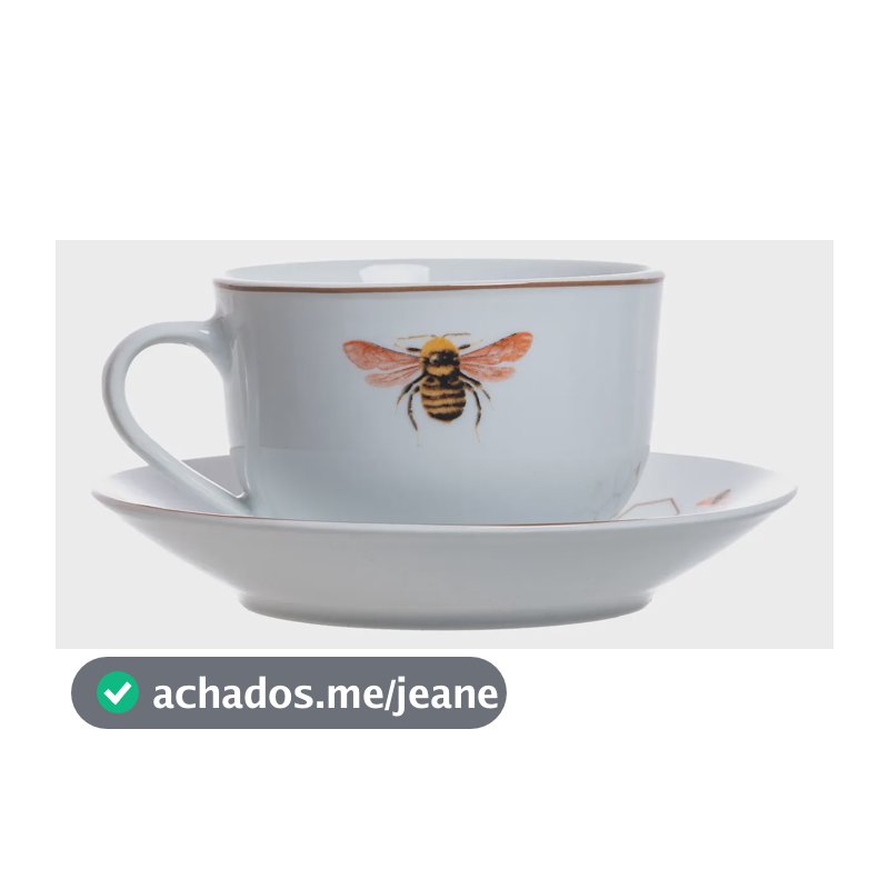Xicara E Pires Chá Abelha Em Porcelana 220ml -l Hermitage Branco Abelha