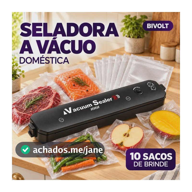 Seladora a Vácuo Para Alimentos Automática Máquina Embaladora Portátil Profissional Doméstica Elétrica Selar Embalar Conservar Alimentos Frescos 110v 220v Seladora à Vácuo Com 10 Saquinhos