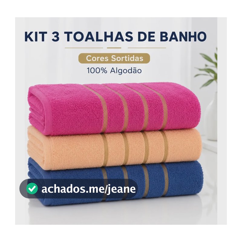 Kit 3 Toalhas Banho Adulto Grande Algodão Felpuda Macia Sortido