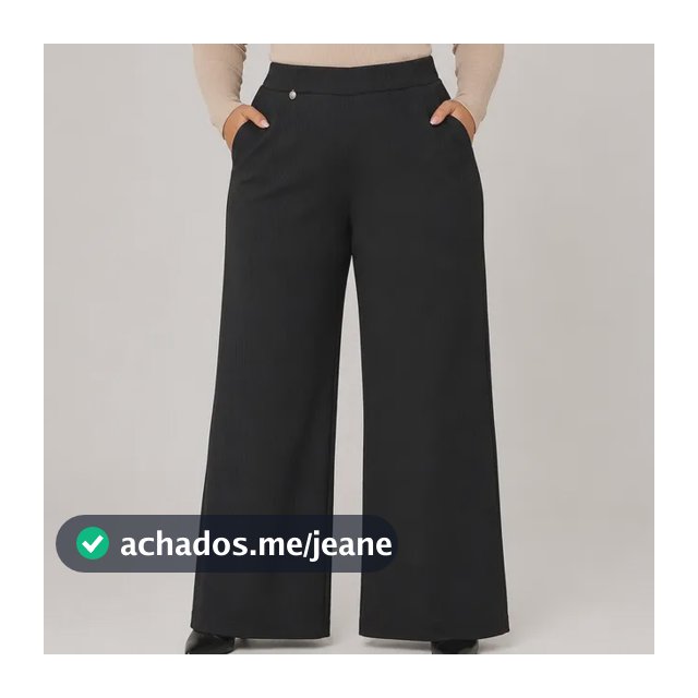 Calça Pantalona Wide Leg Canelada Cintura Alta  Plus Size