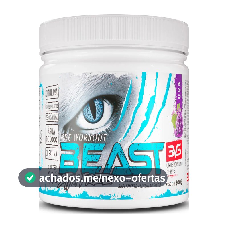 Pré Treino Sem Cafeína Beast 300g - Sabor Uva - Fórmula Exclusiva Com Citrulina, Beta Alanina, Creatina, Água De Coco, Arginina, Taurina E Tirosina