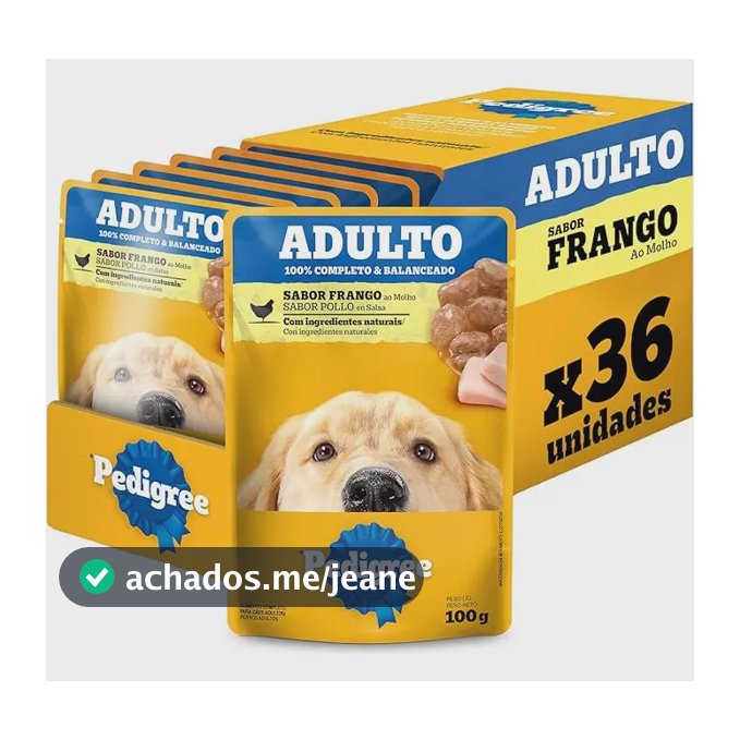 Pack Ração Úmida Pedigree Sachê Frango/ Molho 100g - 36 Und