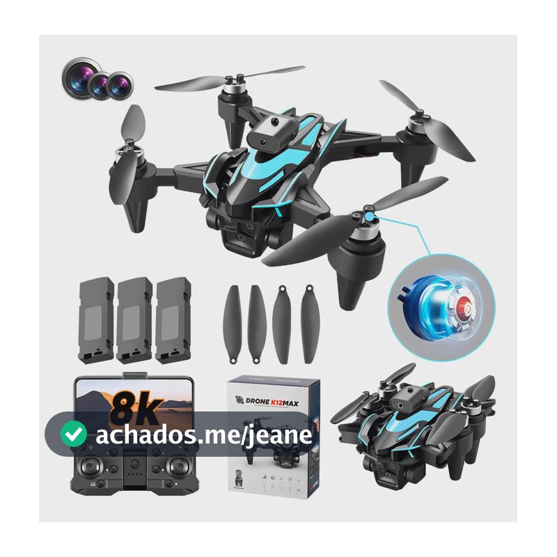 Drone Zll K12max com câmera dupla 8k preta de 2,4 GHz e 3 baterias