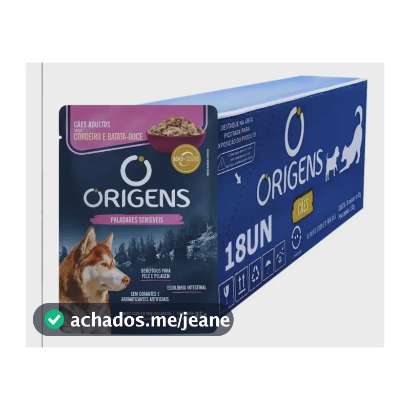 Sachê Origens Cães Adultos Cordeiro E Batata Doce 18un 85g