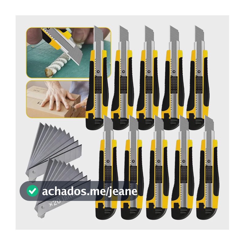 Kit10 Estilete Profissional Emborrachado18mm 20lâminas Trava