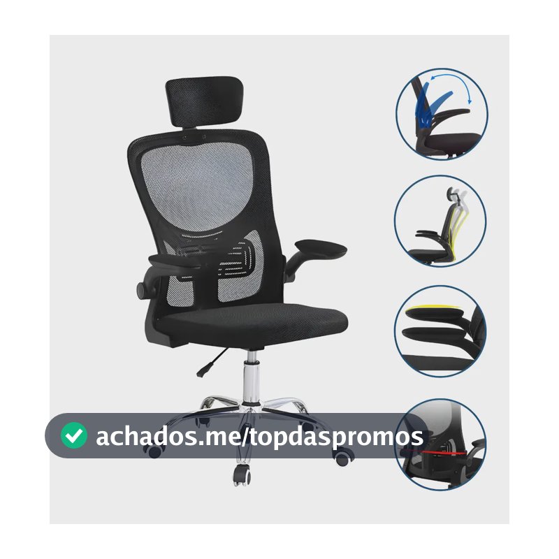 Cadeira De Escritório Até 150kg Executiva Presidente Office Preto - Luxo Premium Assento E Encosto Em Tela Mesh,