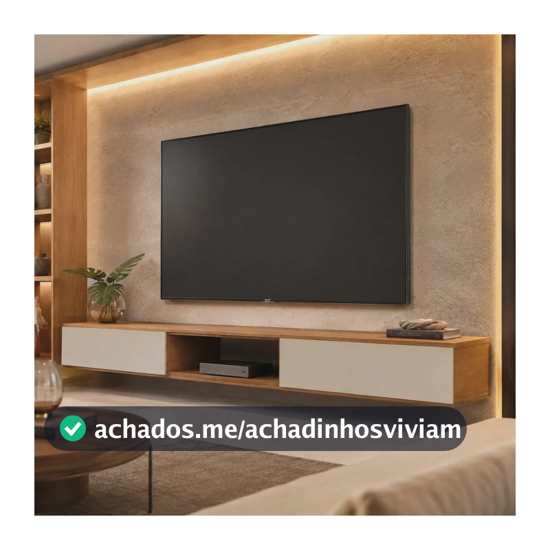 Rack Suspenso Giga Moveis para TV 72 Polegadas 180cm Design Sala Moderna 2 Gavetas Nature White-Off MDF