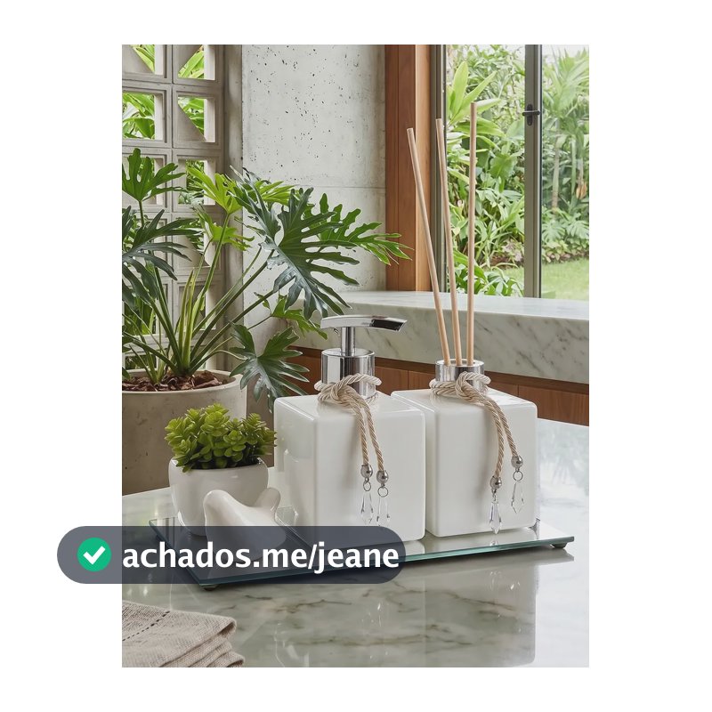 Kit Banheiro Porta Sabonete Líquido Aromatizador De Ambiente Branco