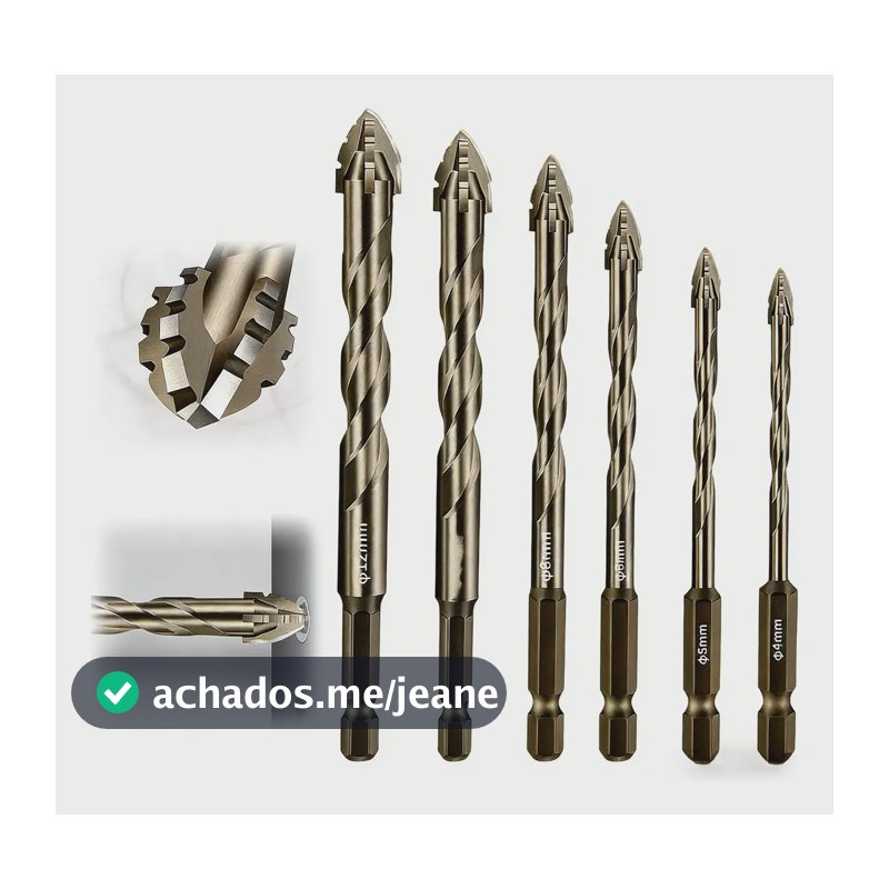 Kit 6 Brocas Excêntrica Serrilhada Ponta Cruzada Tungstênio