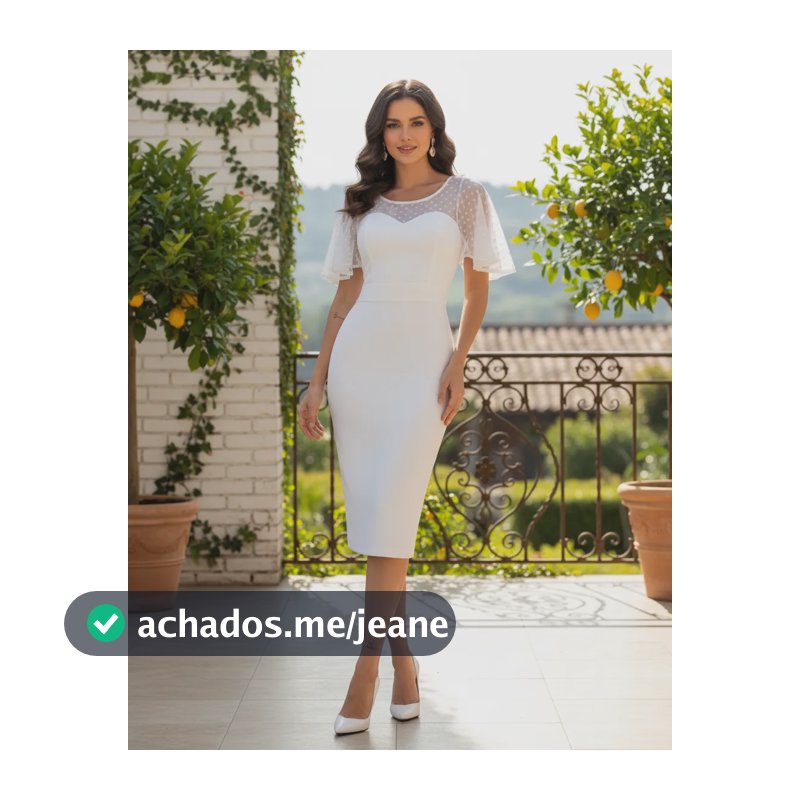 Vestido Midi Com Manga Off White Com Tule Poá Noiva Civil Off White Lisa Gg