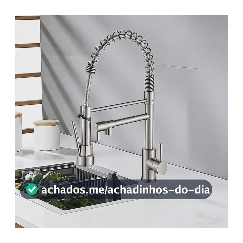 Torneira Monocomando Cozinha Gourmet Para Pia Bancada Flexivel Cor Inox 304 Escovado Prateado +60cm Tubo