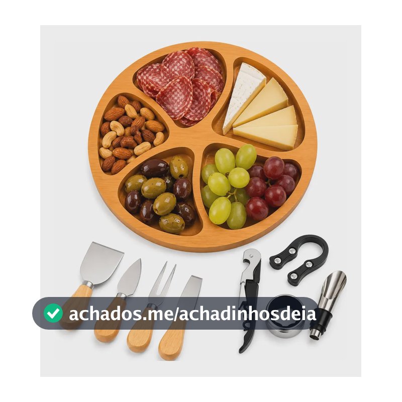 Kit Vinho 4 Peças + 4 Facas P Queijo + Petisqueira  Presente