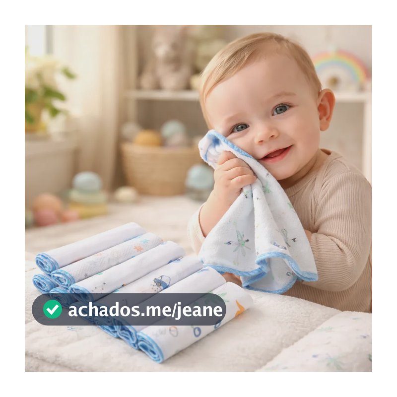 Kit 12 Paninhos De Boca Bebê Babete De Algodão Fralda Macio Azul
