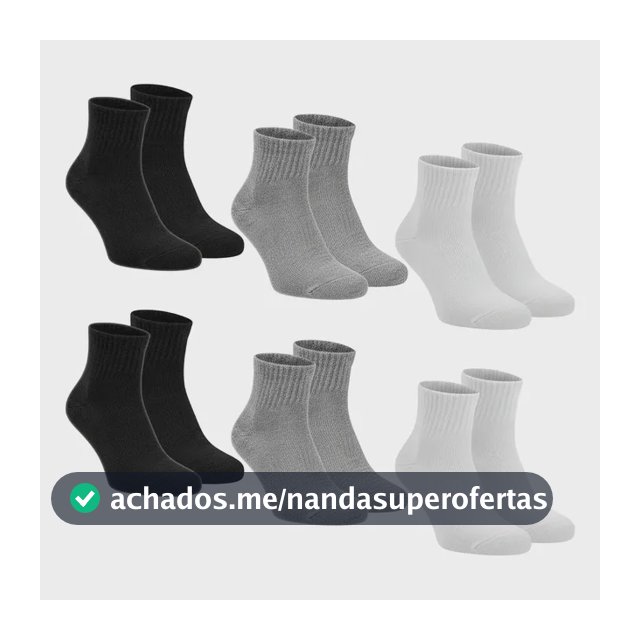 Kit 6 Pares Meias Cano Médio Unissex Academia Sport Algodão