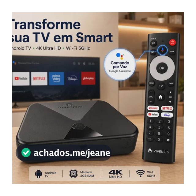 Receptor Vx Smart Vivensis Android 12 4K UHD Play Store Tv Box Sathd Nova Parabólica Cor Preto