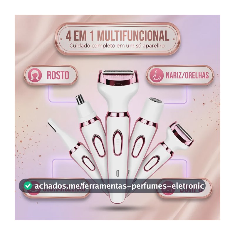 Depilador Feminino 4 Em 1 Recarregável Usb Rosto Axila Branco 127/220v