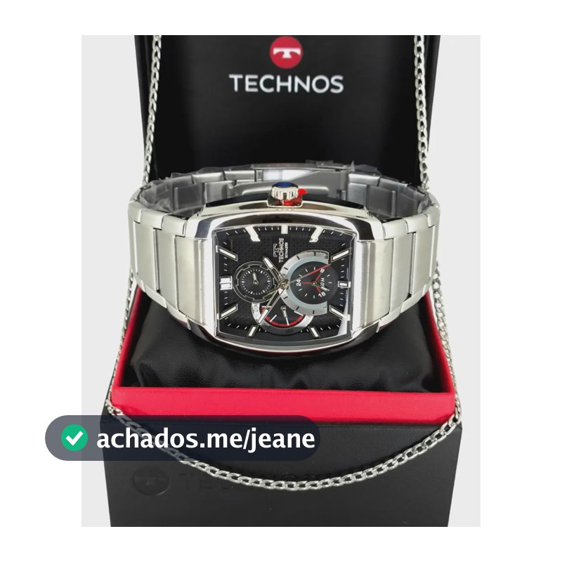 Relógio Masculino Technos Performance Skymaster Quadrado Prateado Preto