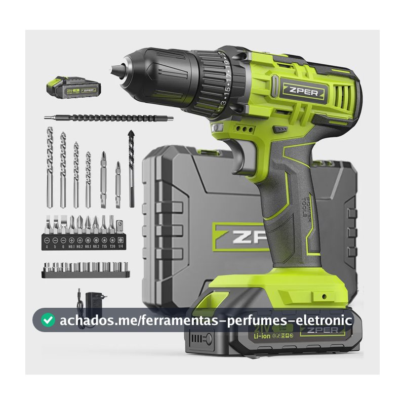Furadeira Parafusadeira ZPER 21V Sem Fio 35Nm 2 Baterias 2000mAh com Impacto