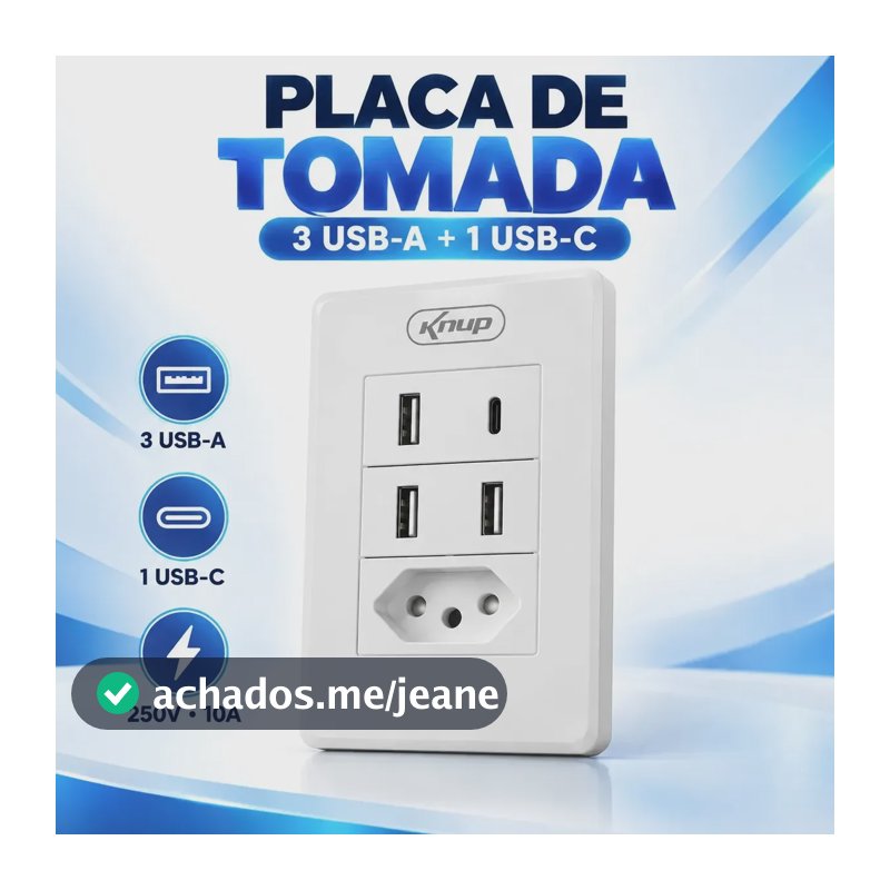 Tomada Dupla 10a Com 3 X Usb-a+1 X Tipo-c+1 X Tomada Bivolt Branco