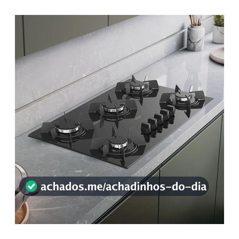 Cooktop 5 Bocas Dako Pratiko com Mesa de Vidro Acendimento Super Automático e Mega Chama Preto Bivolt