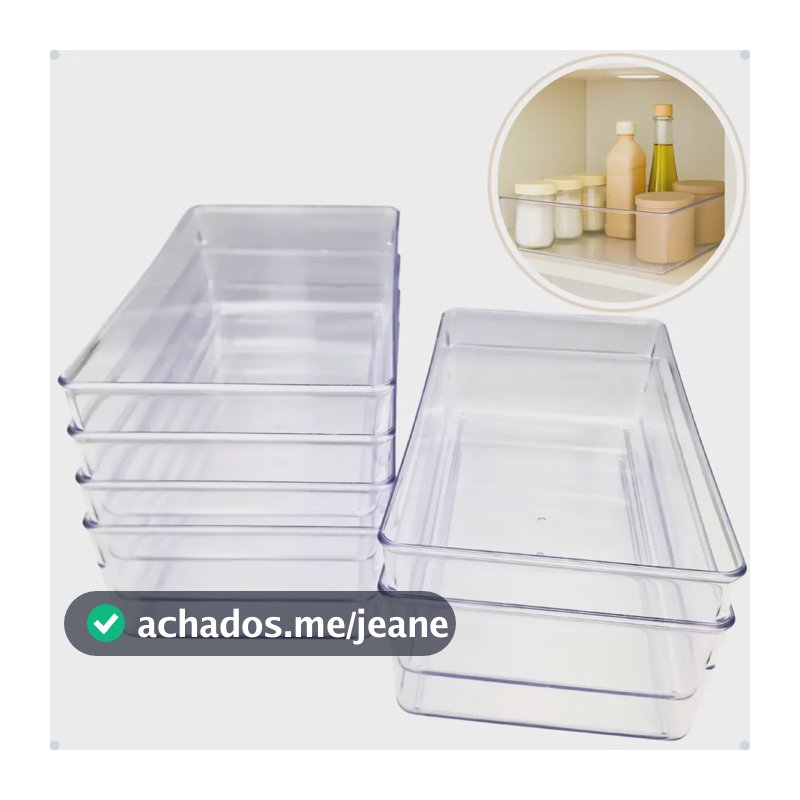 Kit 6 Organizador Armário Geladeira Gaveta Acrílico Multiuso Transparente