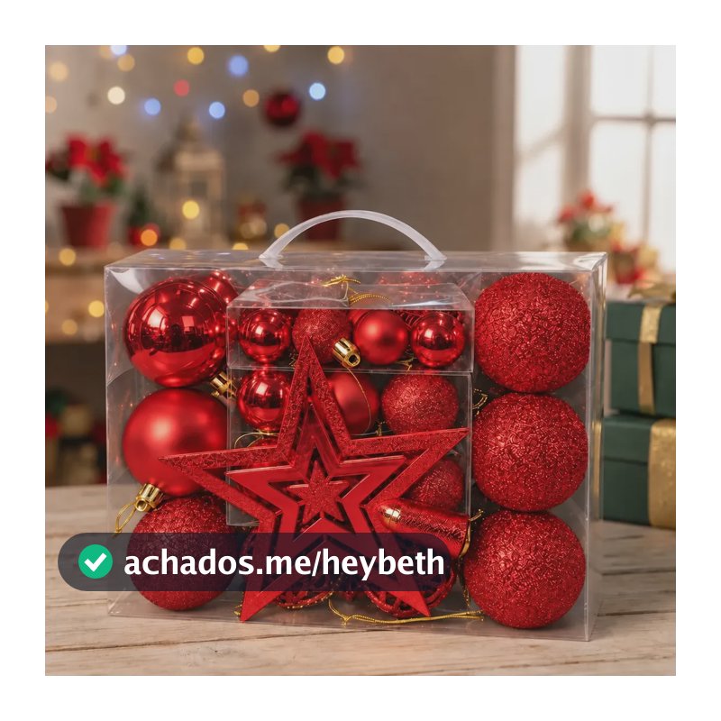 Kit Maleta 50 Bolas De Natal + Estrela Ponteira Árvore Vermelho Kit Enfeite Natalino