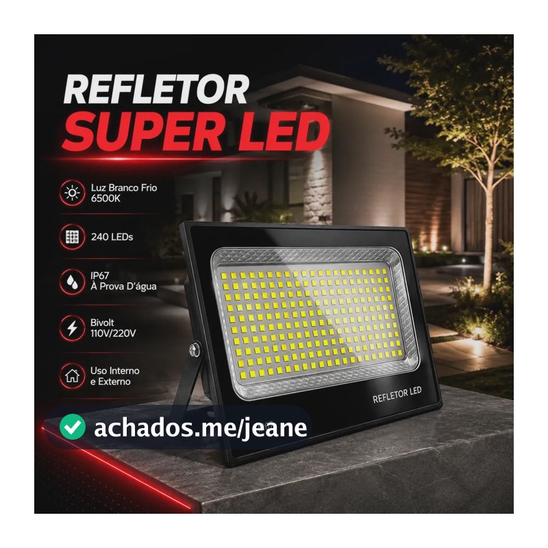 Refletor Super Led 600w Ip67 Holofote Bivolt Prova D'água Branco Frio 6500k Preto Commlite