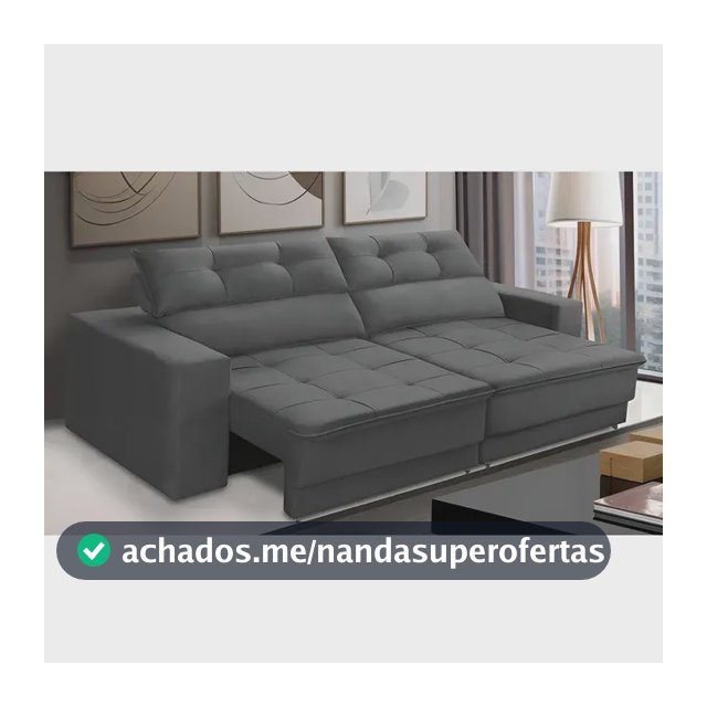 Sofá Retrátil e Reclinável 3 Lugares 1,90m com Molas Emily Suede Cinza Adonai Estofados