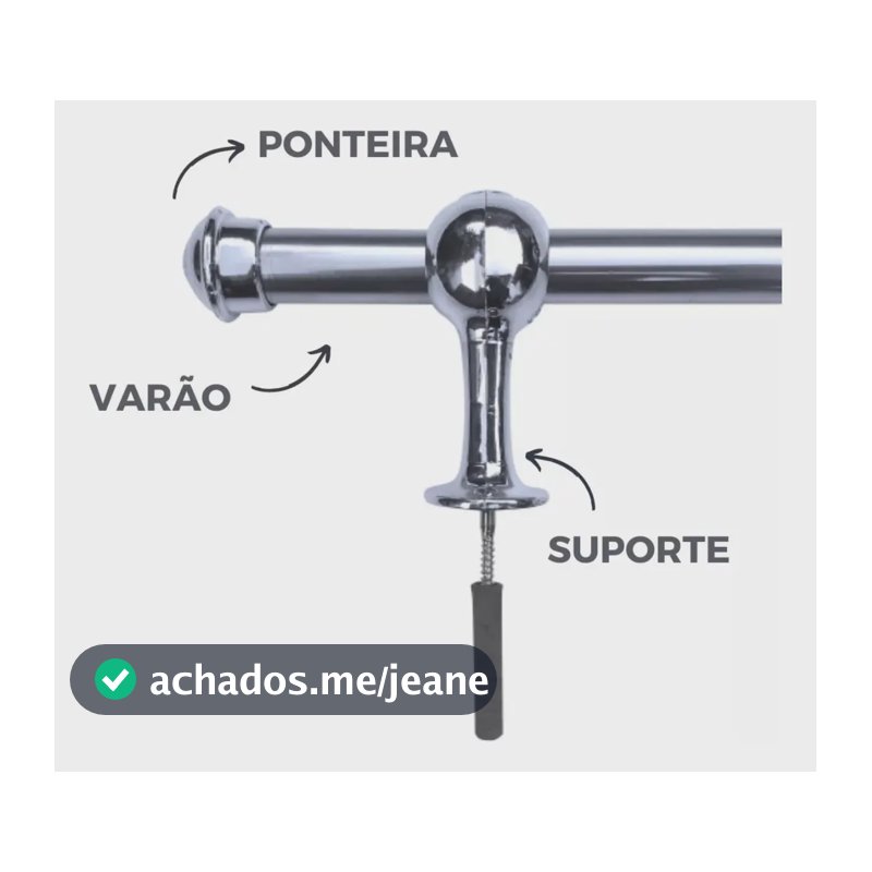 Kit Varão Aço Cromado Grosso Revestido 2 Metros Varão Cortina Aço Cromado 2 Metros