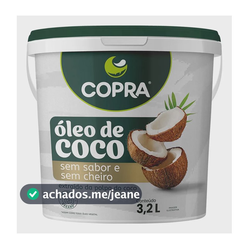 Óleo de coco balde 3.2l sem sabor e sem glúten Copra