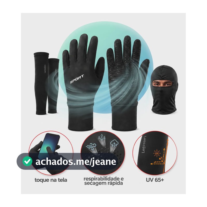 Kit 3 Em 1 Motociclista Luva Respirável Moto Touch Screen, Balaclava Respirável E Manga Protetora De Braço Uv, Acessórios Versáteis, Ideal Para Motocicleta E Motocross Preto M